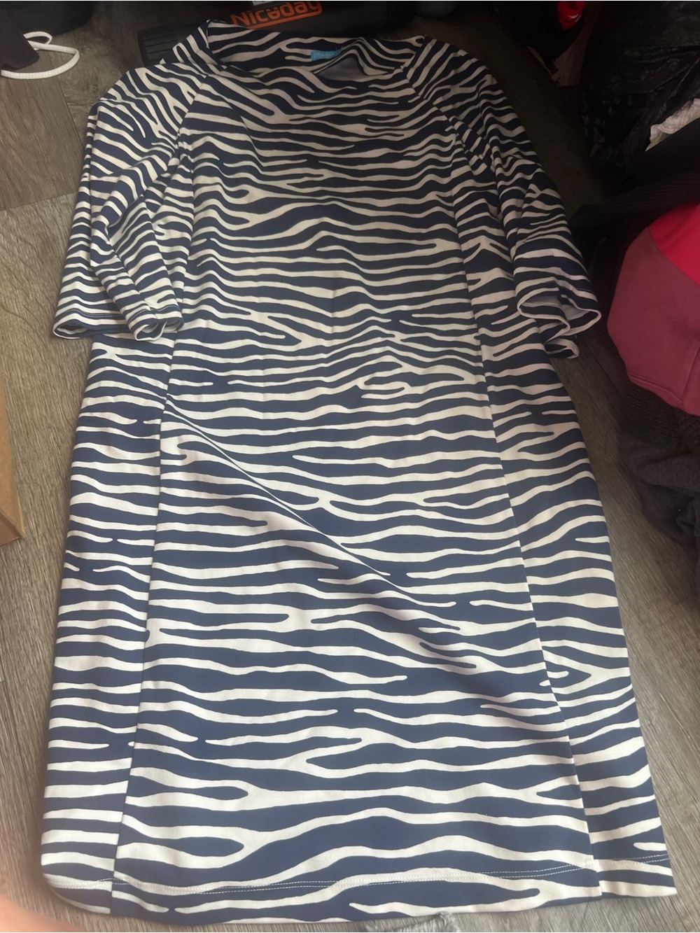J McLaughlin Navy and White Zebra Print Shift Dress